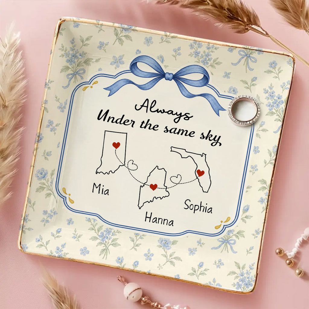 Custom Bestie Trinket Dish, Birthday Christmas Gift For Best Friend • Always Under Same Sky - Personalized Jewelry Dish