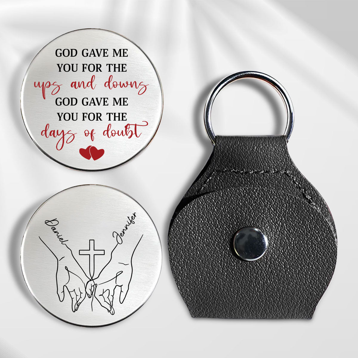 Custom Coin Keychain for Wife, Couple Anniversary Valentine's Day Gifts • God Gave Me You - Personalized Pocket Hug