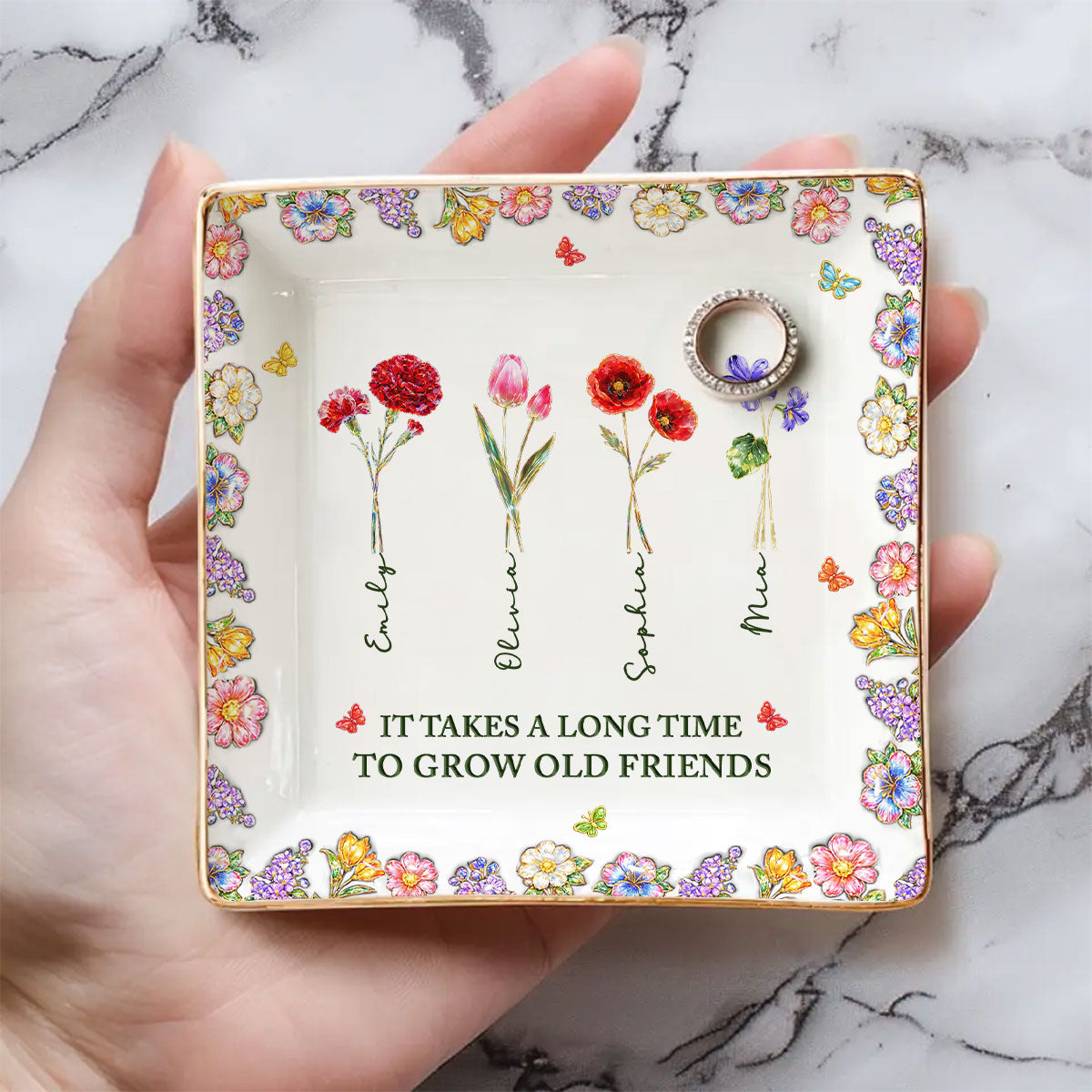 Custom Trinket Dish Gift for Friend, for Soul Sister • My Real Friends Sisters - Personalized 3D Effect Jewelry Dish