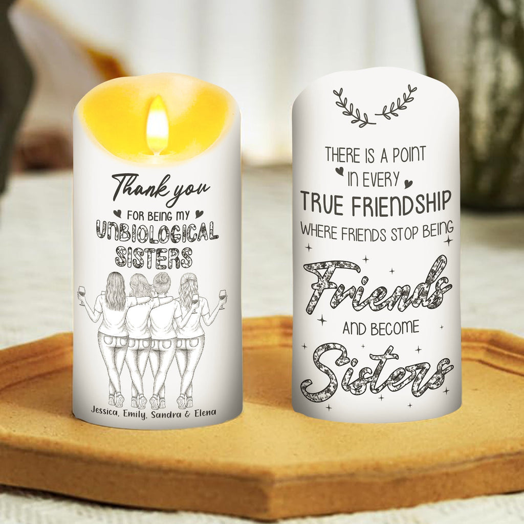 Where Friends Become Sisters Blue Toile - Personalized LED Candle