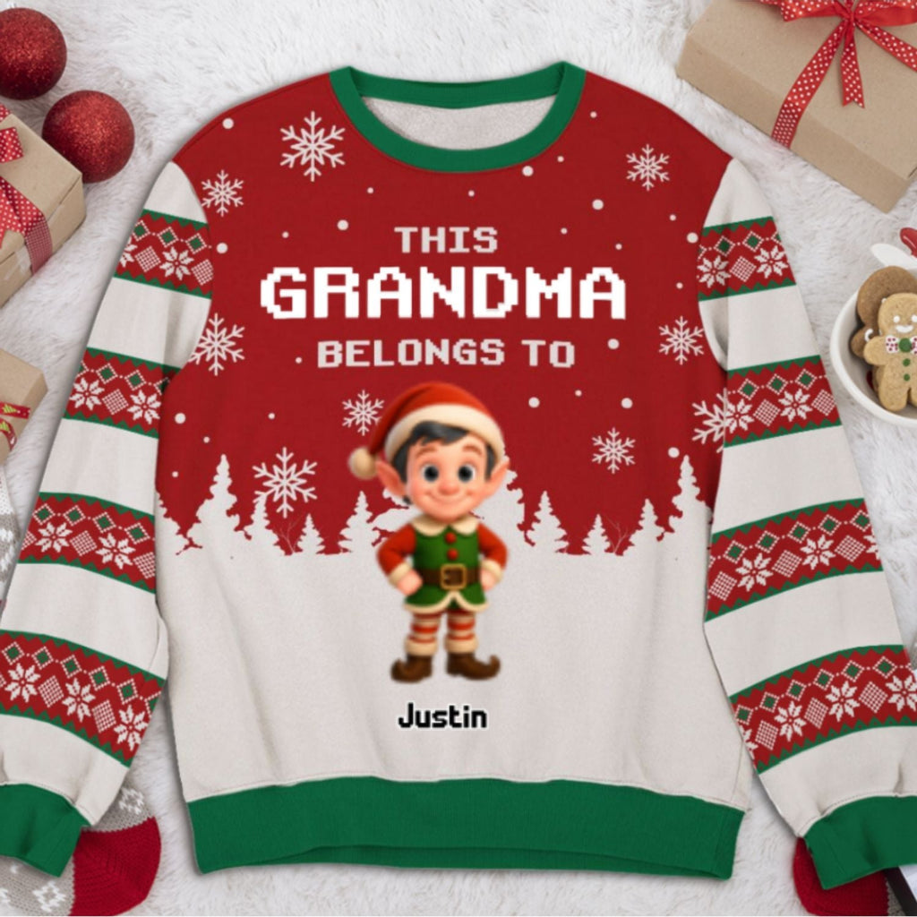Custom Grandma Christmas Sweatshirt, Gift for Mothers • This Grandma Belongs To - Personalized All-Over-Print Sweatshirt