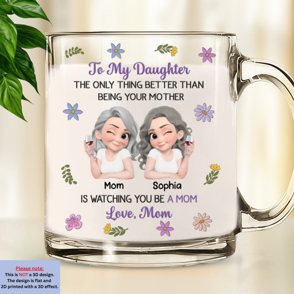 Custom Mother's Day Gift for Daughter • Linked Together Cartoon - Personalized 3D Inflated Effect Glass Mug