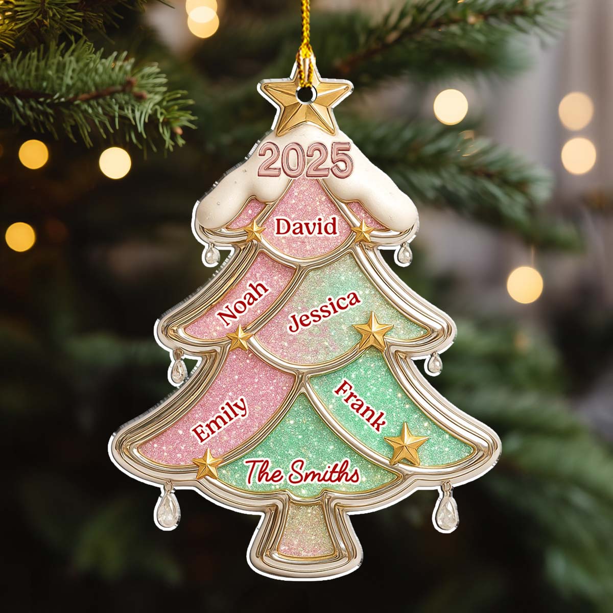 Custom Family Ornament, Christmas Gift for Family Members •  Glitter Christmas Tree - Personalized Acrylic Ornament