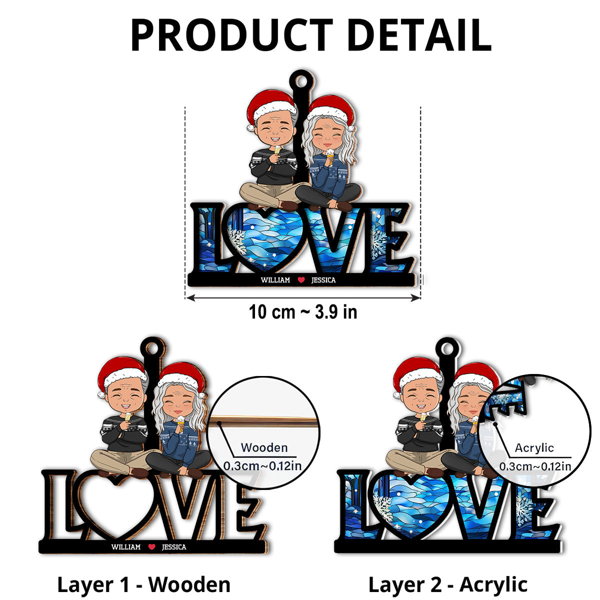 Custom Couple Christmas Ornament, Anniversary Gift •  Couple Sitting Together - Personalized Suncatcher Ornament