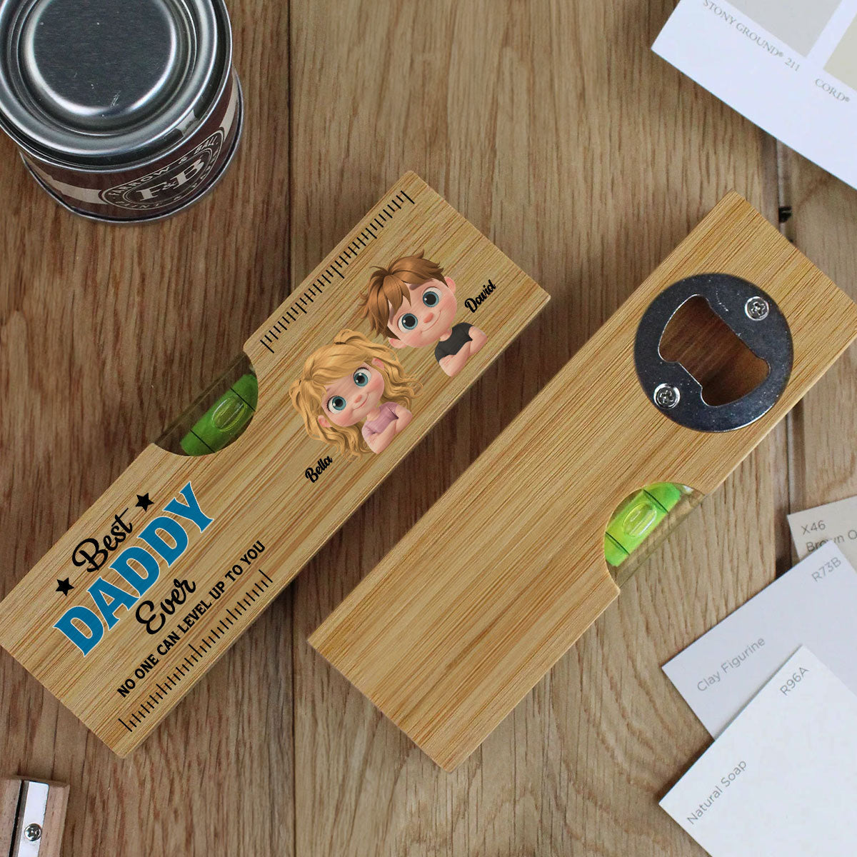 No One Level Up To You - Personalized Wooden Spirit Level Bottle Opener