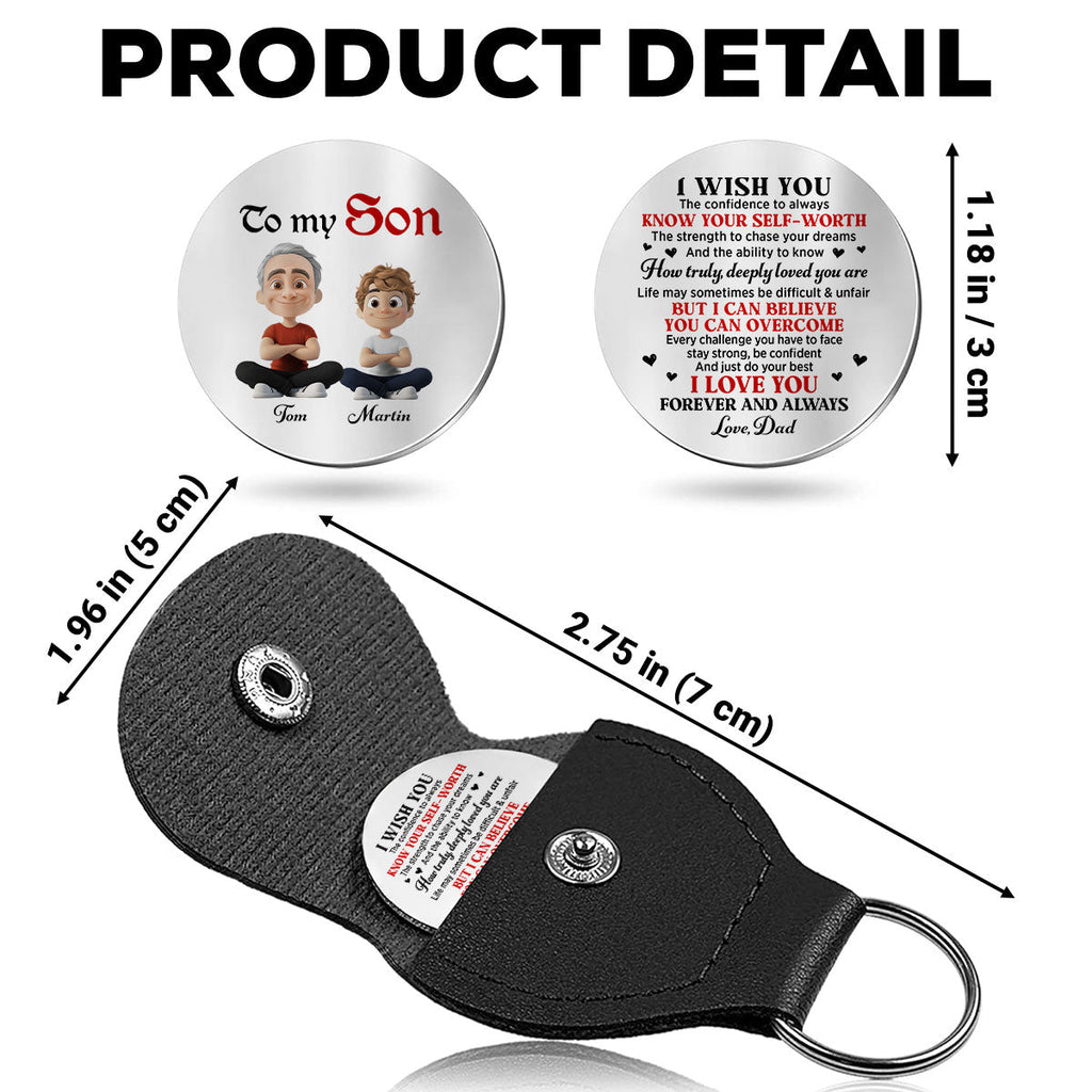 Custom Coin Keychain for Son, Father's Day Birthday Gifts • Just Do Your Best - Personalized Pocket Hug