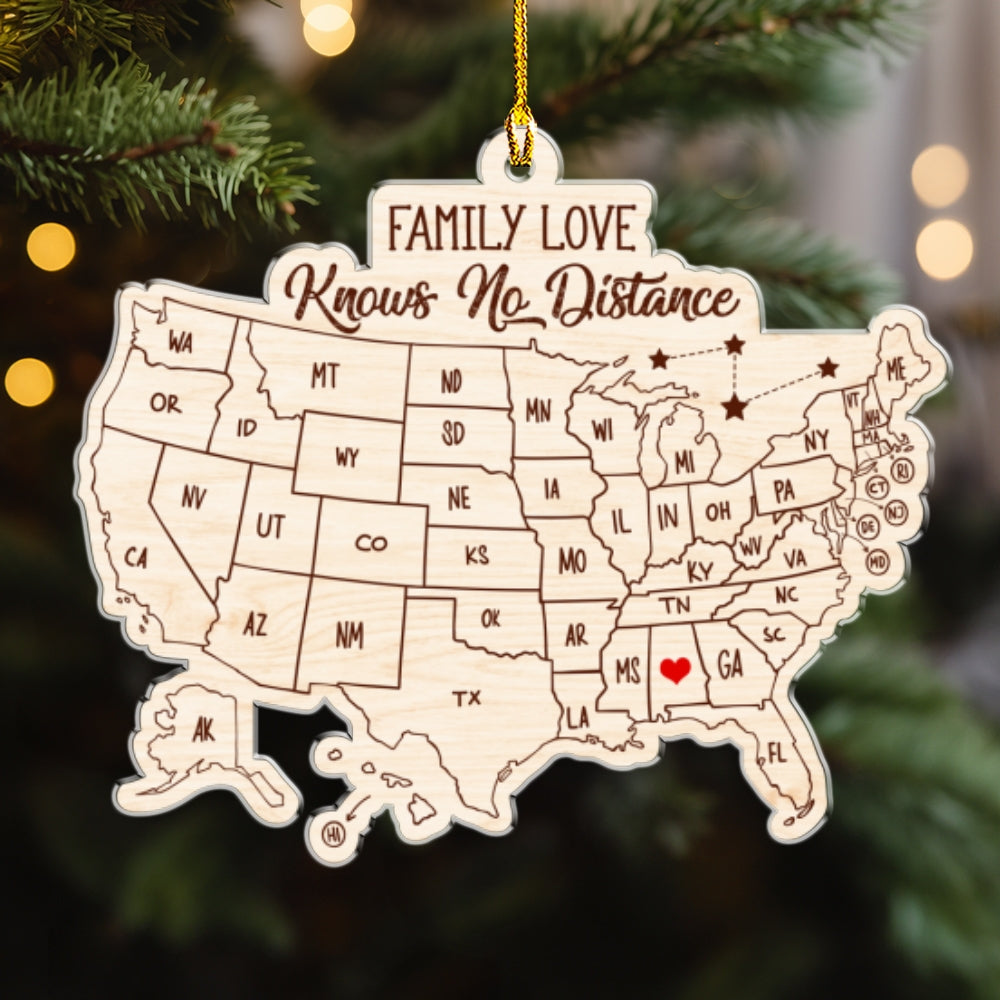 Custom Family Ornament, Christmas Gift for Family Members •  Family Love Across The Miles Version 2 - Personalized Acrylic Ornament