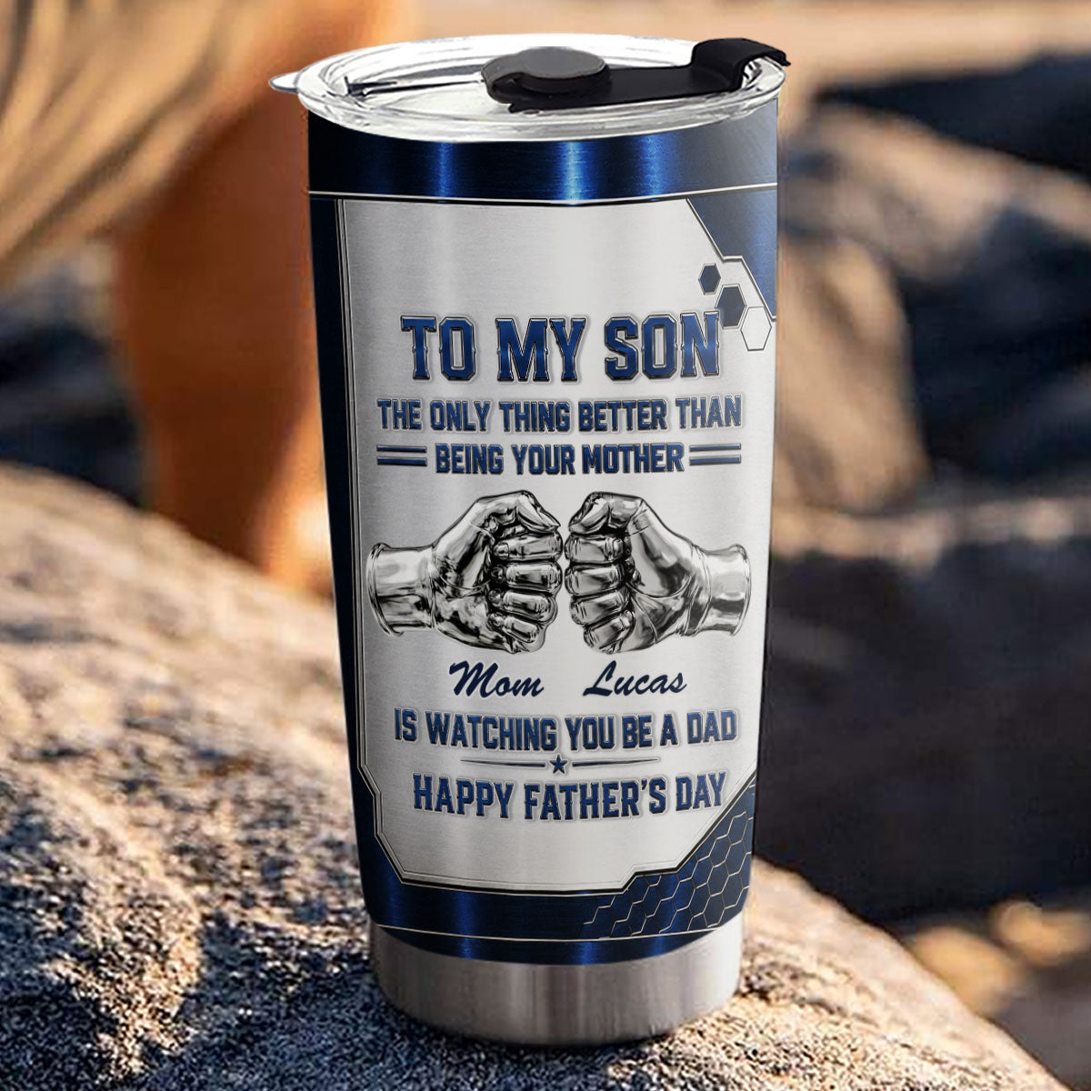 Custom Father's Day Birthday Gifts For Son • Watching My Son 2 - Personalized 3D Effect Tumbler