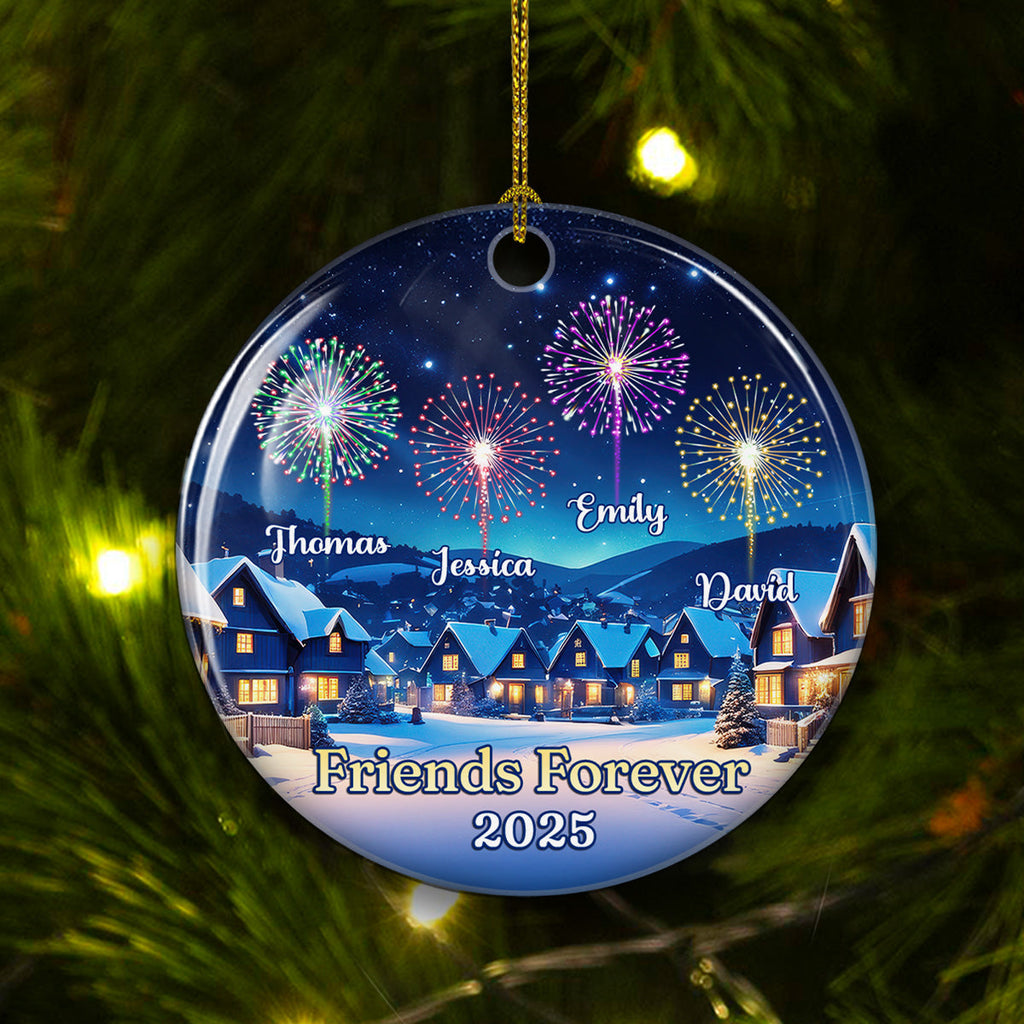 Custom Friendship Christmas Ornament, Best Friend Gift •  Friends Firework Light Up Our Lives - Personalized Ceramic Ornament