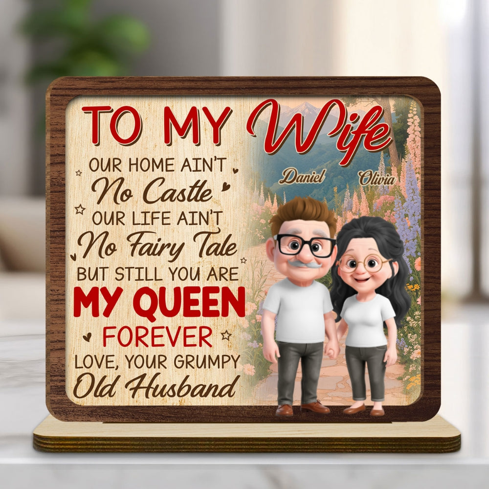 Custom Decor for Wife, Gift for Her • Still My Queen - Personalized 2-Layer Wood Plaque With Flat Base