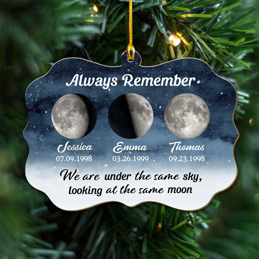 Custom Family Ornament, Christmas Gift for Family Members •  Looking At The Same Moon - Personalized Wood Ornament