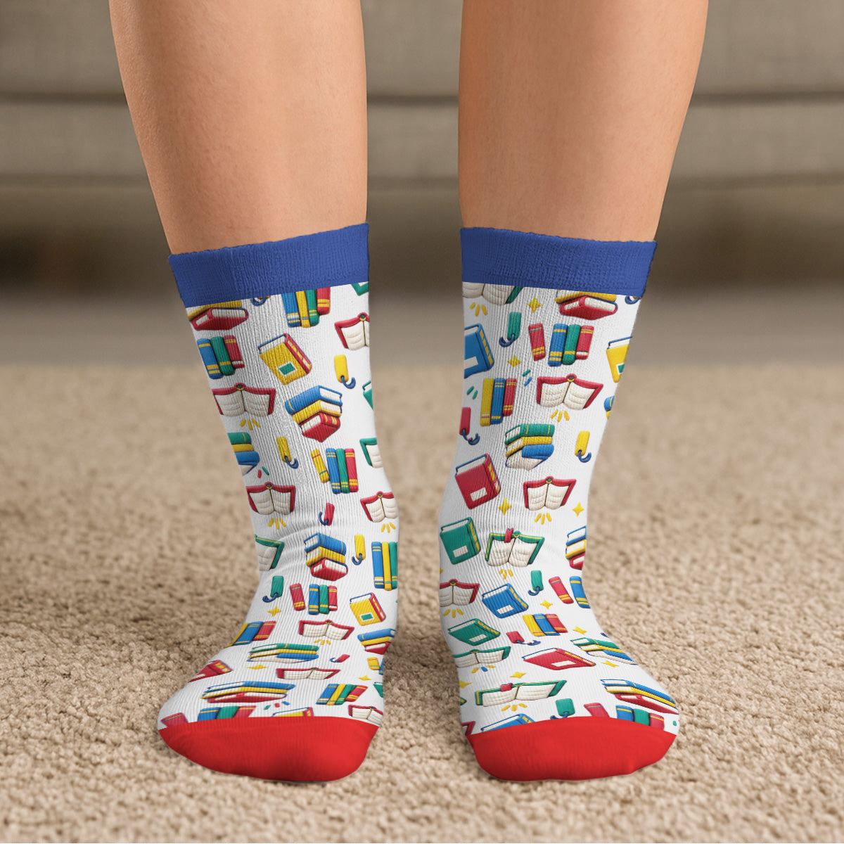 Custom Christmas Birthday Gift For Book Lovers, Bookworms, Readers • So Many Books So Little Time - Personalized Crew Socks