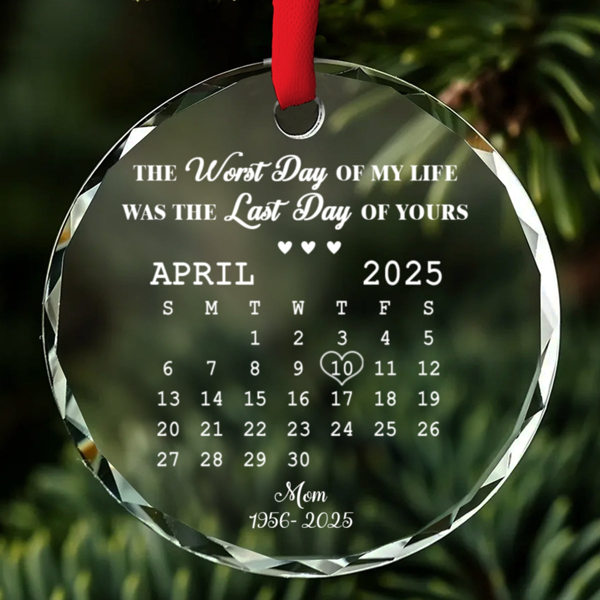Custom Memorial Christmas Ornament, Sympathy Keepsake •  Your Last Day - Personalized Glass Ornament