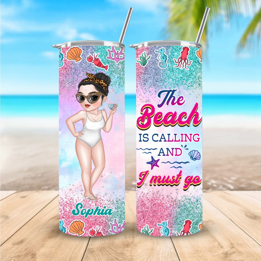 Custom Christmas Birthday Gifts For Best Friend • Beach Lover - Personalized Skinny Tumbler