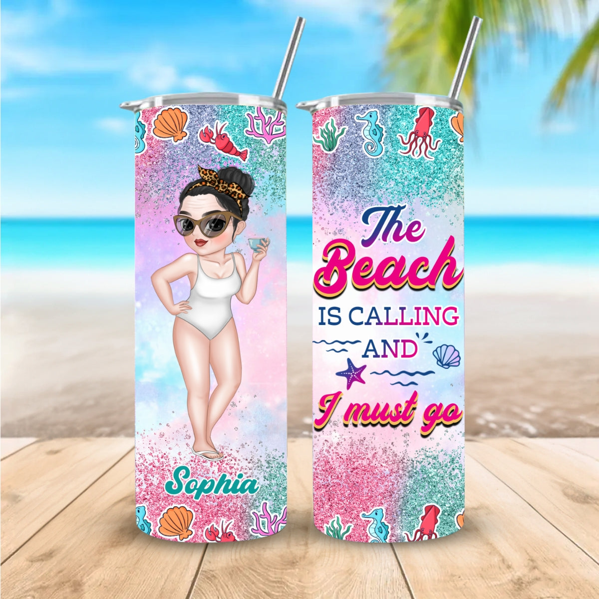 Custom Christmas Birthday Gifts For Best Friend • Beach Lover - Personalized Skinny Tumbler