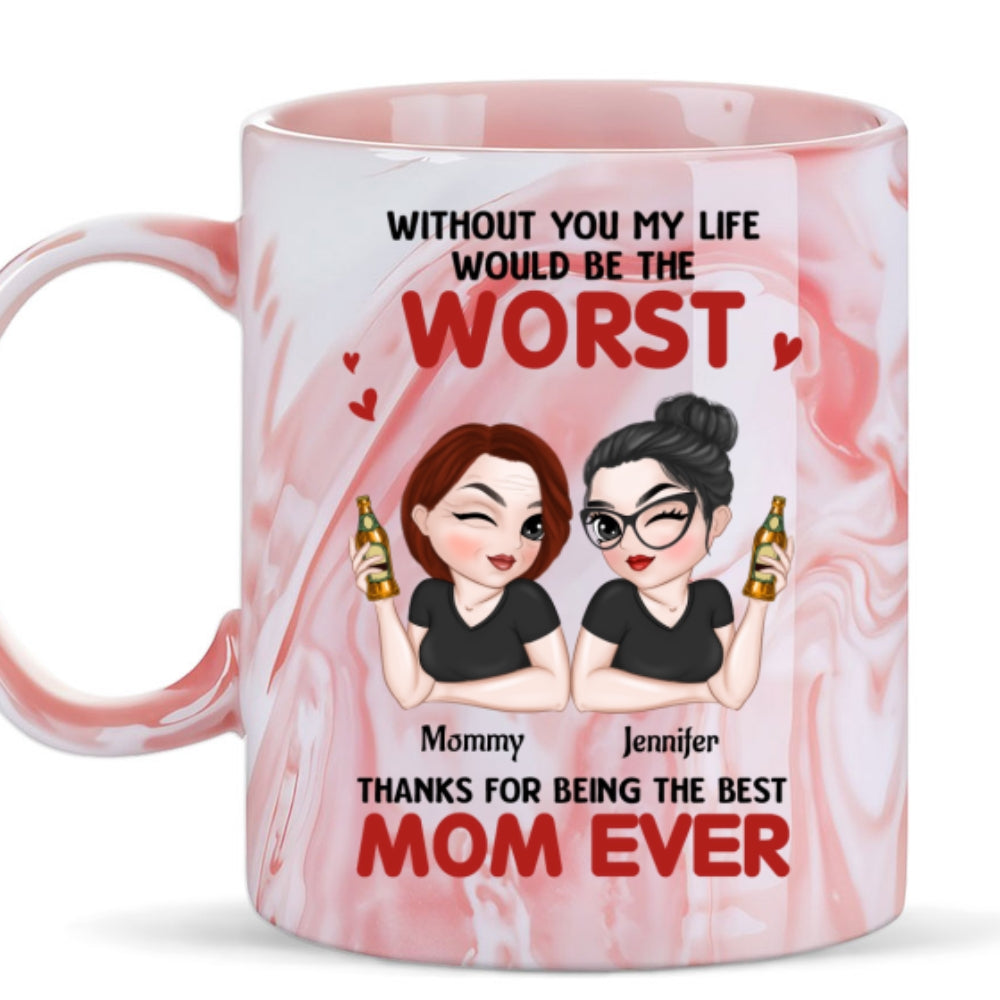 Custom Mother's Day Gift for Mom & Grandma • Best Mom Ever - Personalized Pink Marble Mug