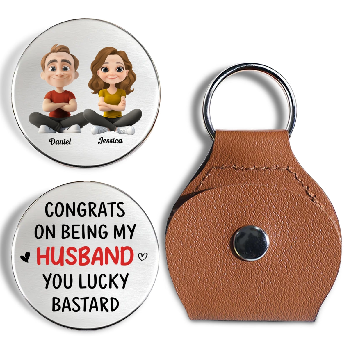 Custom Coin Keychain for Husband, Couple Anniversary Valentine's Day Gifts • Congrats My Husband - Personalized Pocket Hug