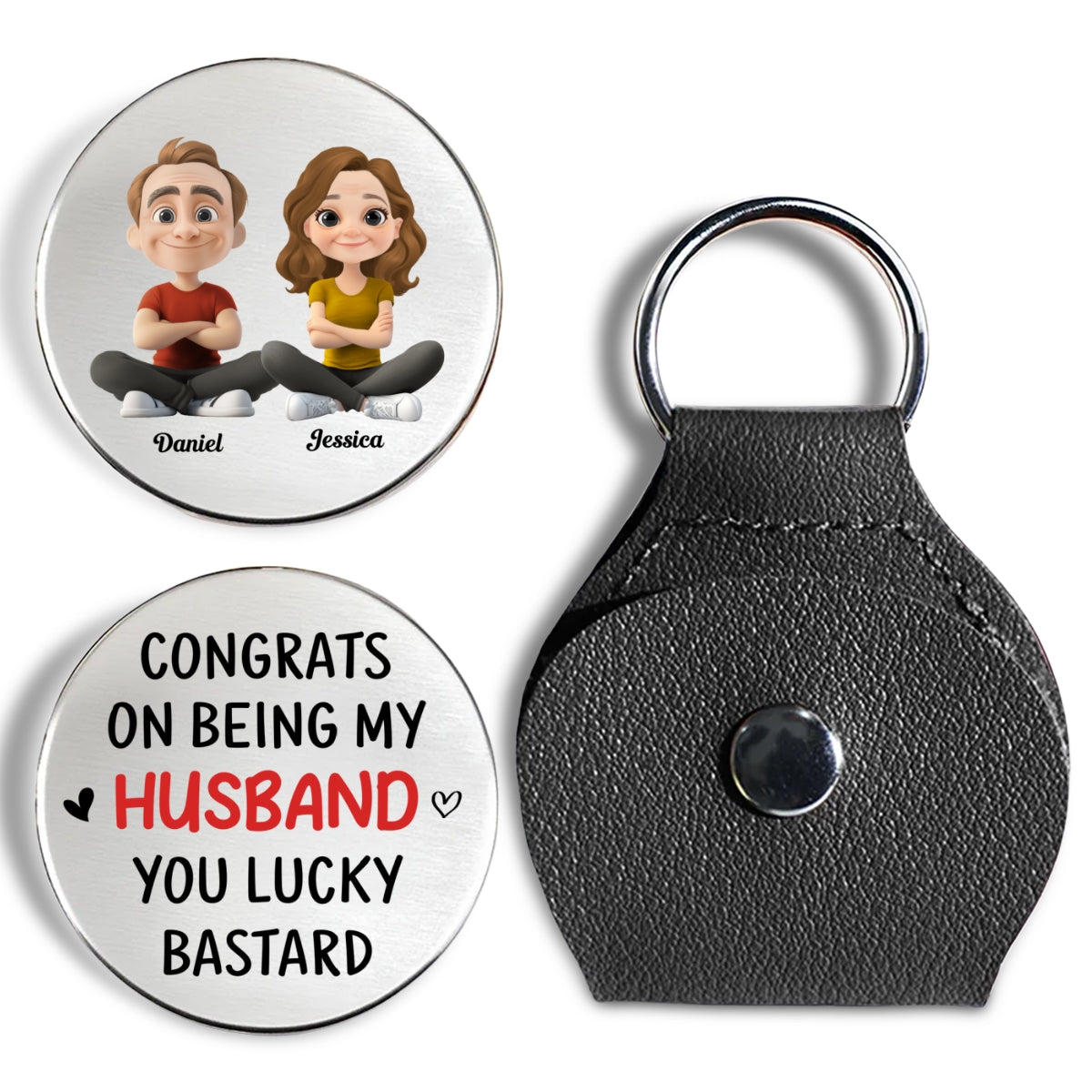 Custom Coin Keychain for Husband, Couple Anniversary Valentine's Day Gifts • Congrats My Husband - Personalized Pocket Hug