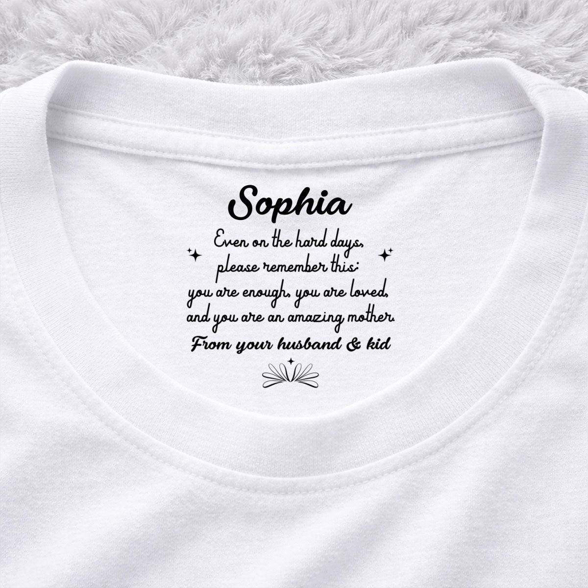 Custom Christmas Anniversary Keepsake Gifts For Wife • From Your Husband And Kid - Personalized Inside Neck Print T-Shirt