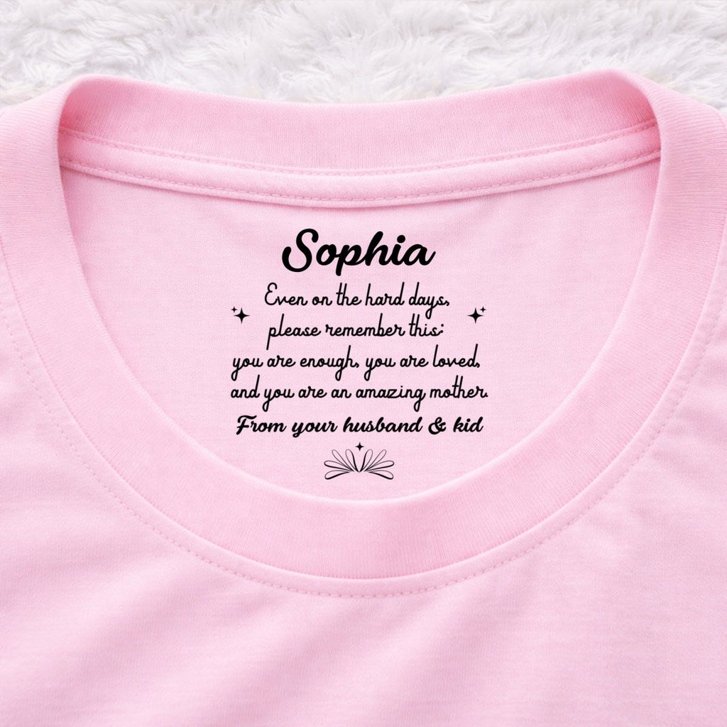 Custom Christmas Anniversary Keepsake Gifts For Wife • From Your Husband And Kid - Personalized Inside Neck Print T-Shirt