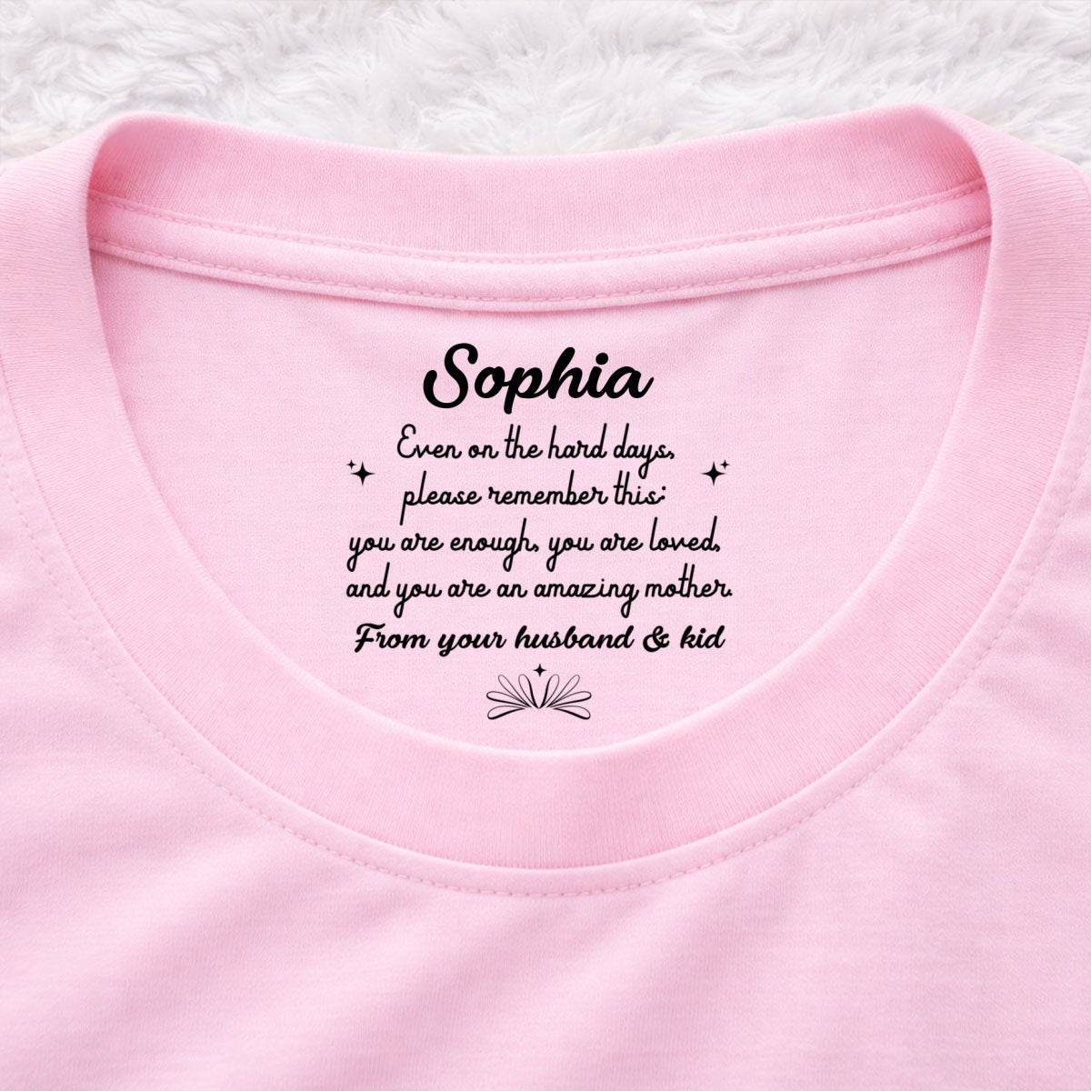 Custom Christmas Anniversary Keepsake Gifts For Wife • From Your Husband And Kid - Personalized Inside Neck Print T-Shirt