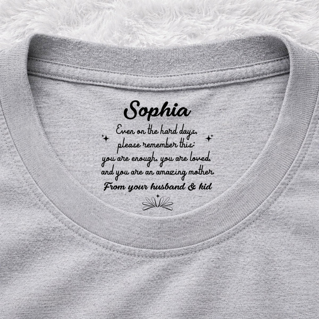 Custom Christmas Anniversary Keepsake Gifts For Wife • From Your Husband And Kid - Personalized Inside Neck Print T-Shirt