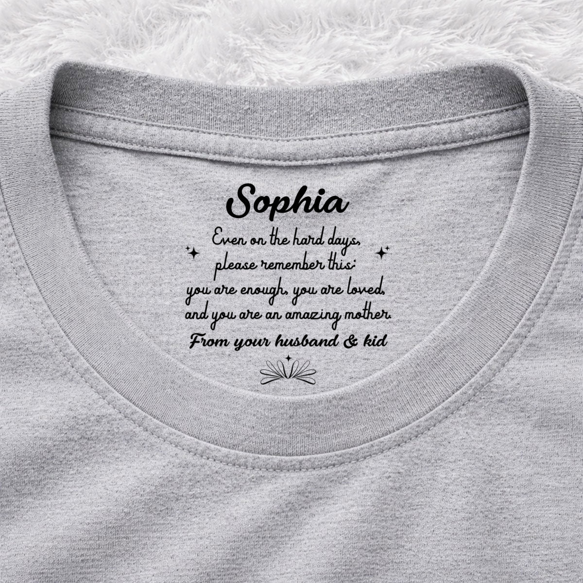 Custom Christmas Anniversary Keepsake Gifts For Wife • From Your Husband And Kid - Personalized Inside Neck Print T-Shirt