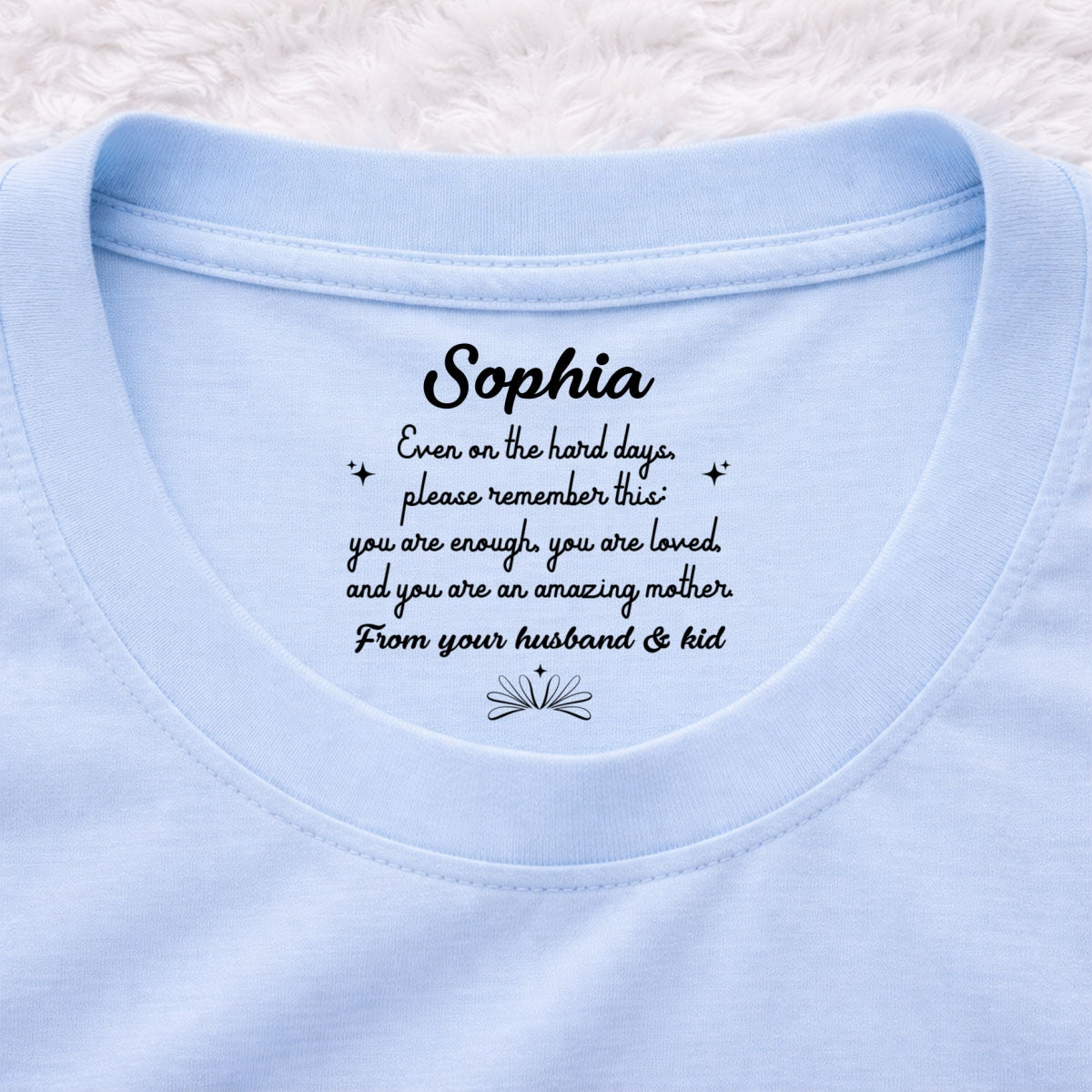 Custom Christmas Anniversary Keepsake Gifts For Wife • From Your Husband And Kid - Personalized Inside Neck Print T-Shirt