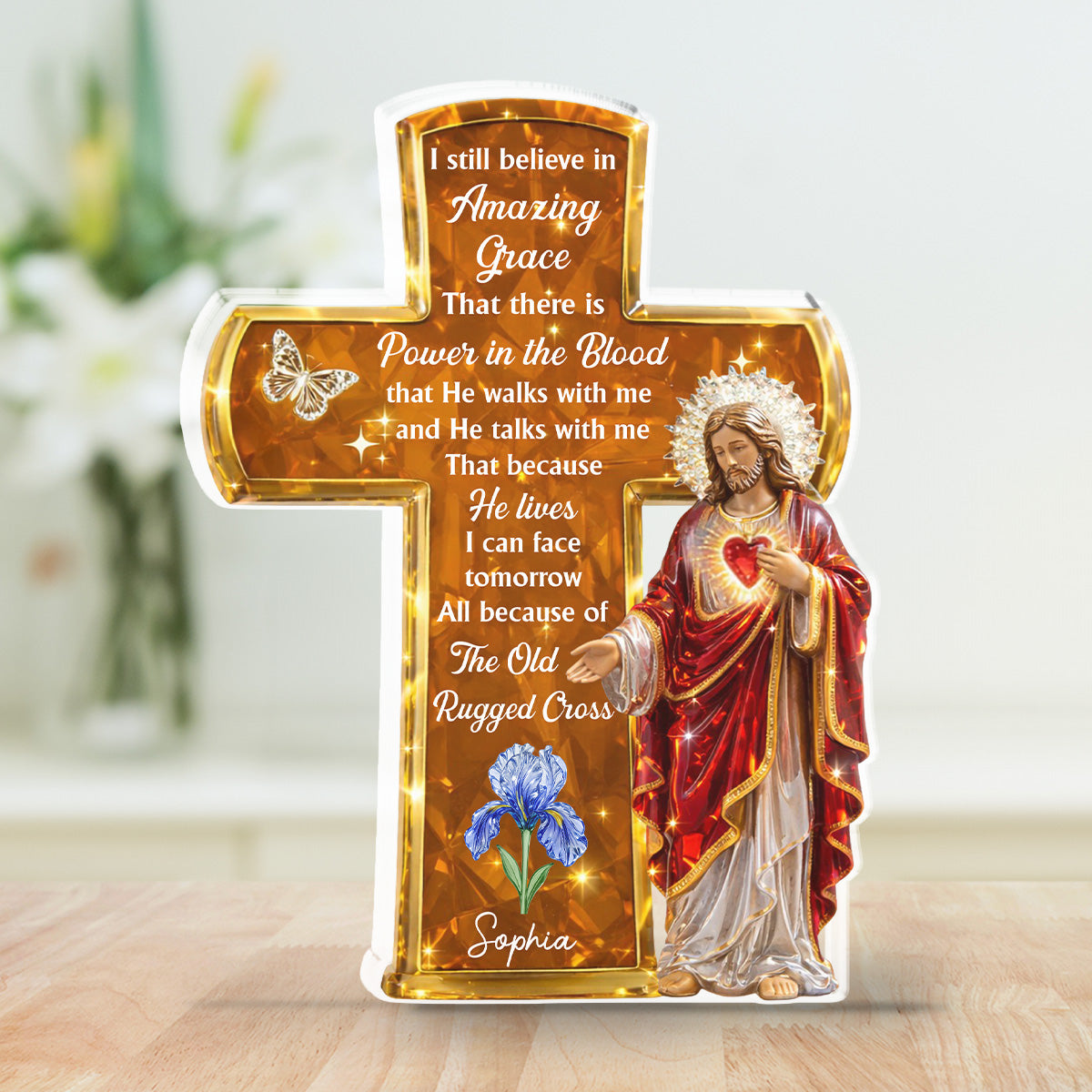 Custom Decor, Christmas Birthday Anniversary Gift Keepsake • Living By Faith Jesus - Personalized Acrylic Plaque