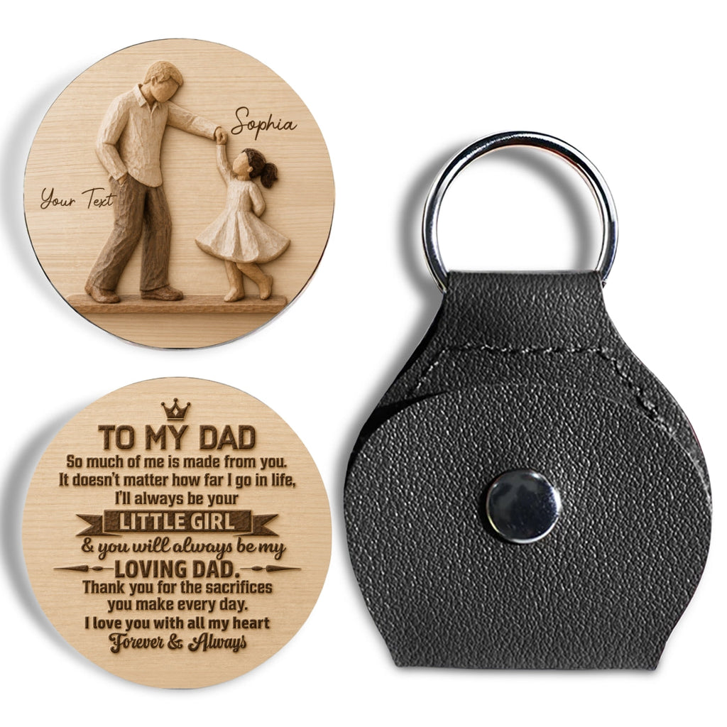 Custom Dad Coin Keychain, Father's Day Birthday Keepsake • Father And Daughter Dancing - Personalized Pocket Hug