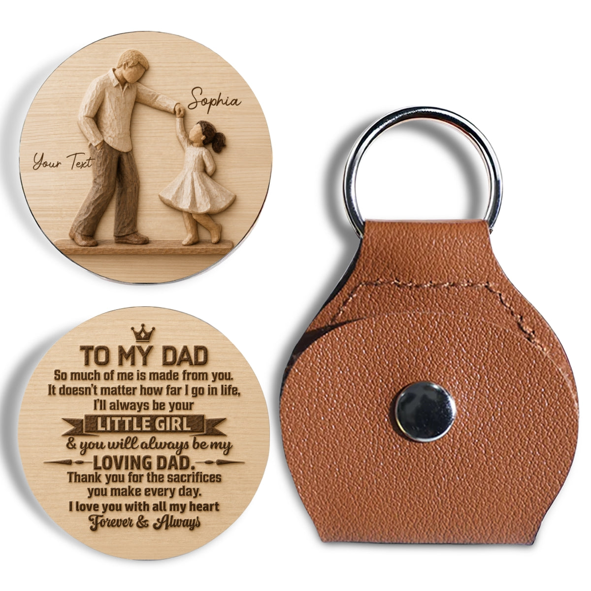 Custom Dad Coin Keychain, Father's Day Birthday Keepsake • Father And Daughter Dancing - Personalized Pocket Hug