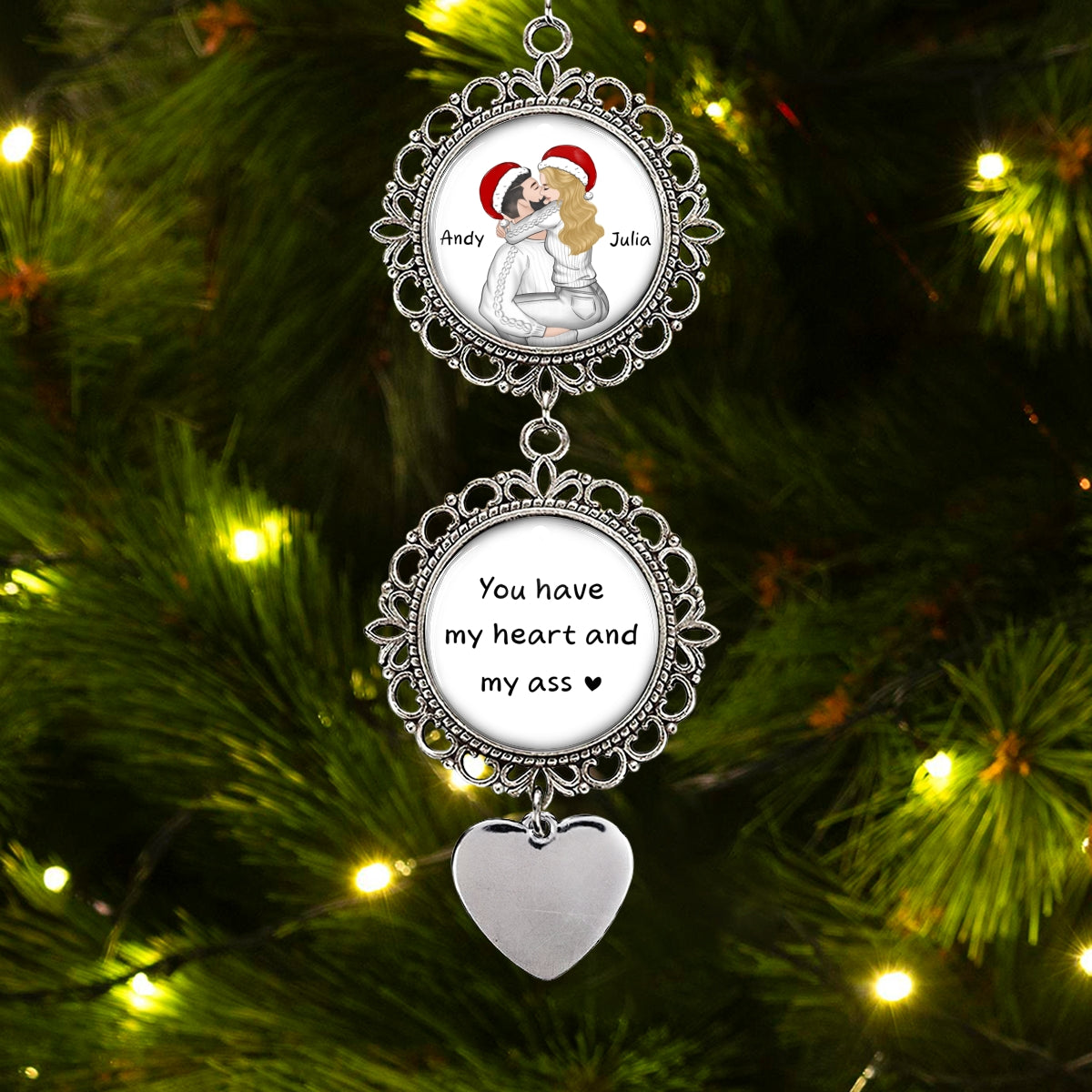 Custom Couple Christmas Ornament, Anniversary Gift •  You Have My Heart - Personalized Charming Ornament