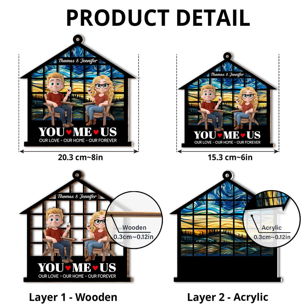 Custom Couple Hanging Decor, Anniversary Valentine's Day Gifts • Home Begins With Our Love - Personalized Suncatcher