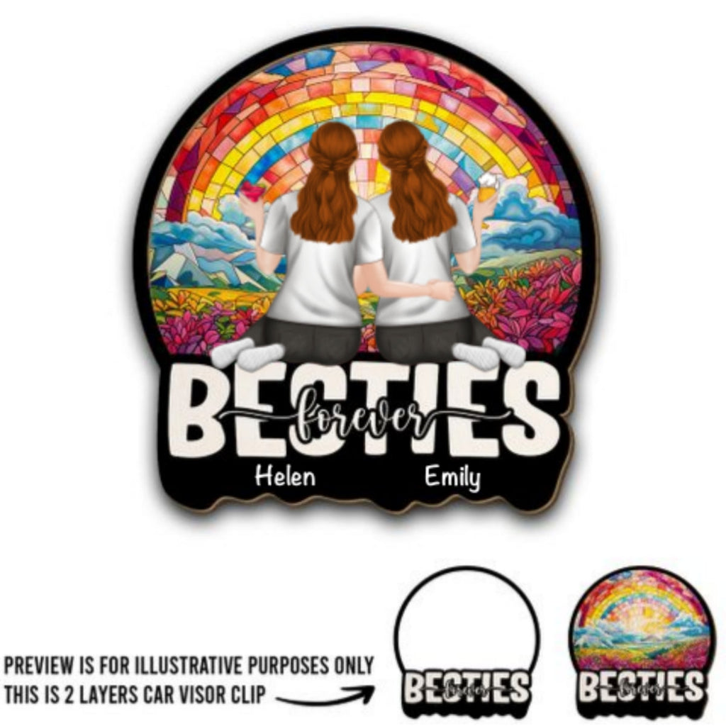 Besties Sitting Together - Personalized Car Visor Clip