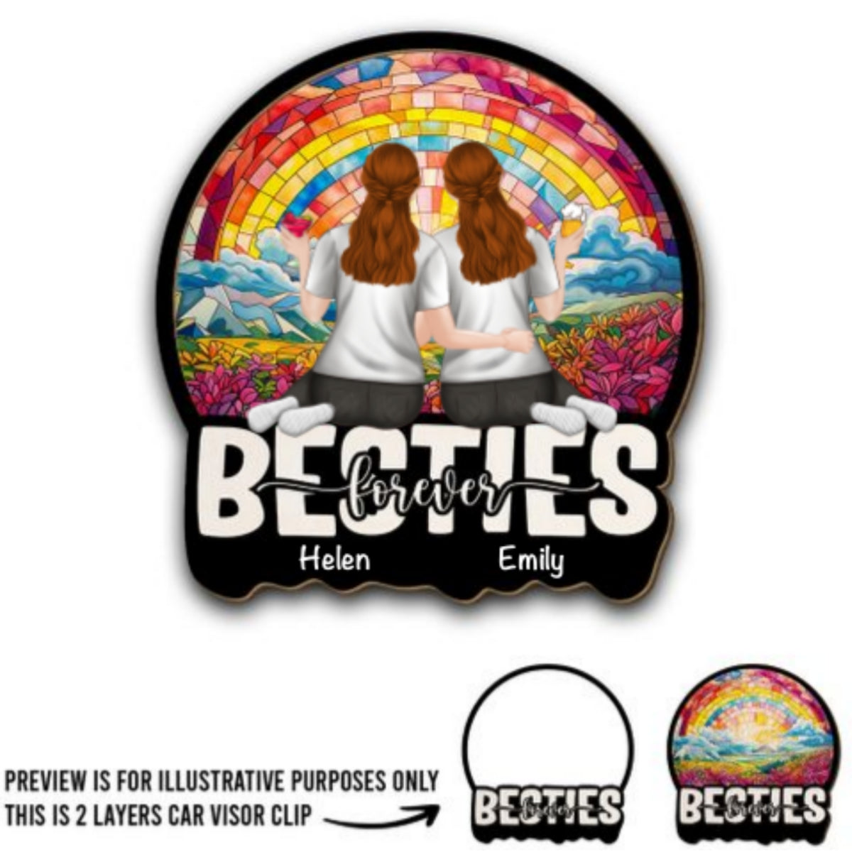 Besties Sitting Together - Personalized Car Visor Clip