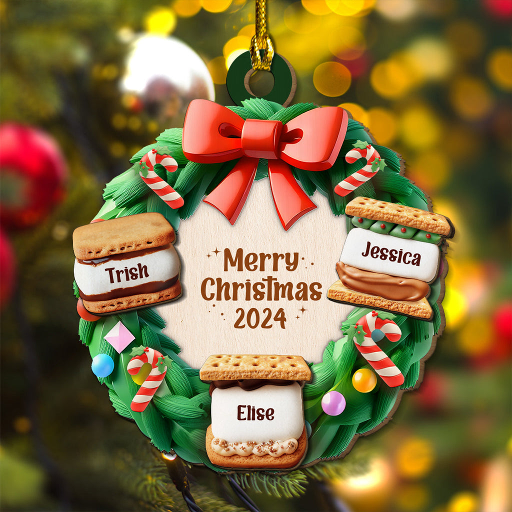 Custom Family Ornament, Christmas Gift for Family Members •  Smore Family Christmas Together - Personalized Freeshape 2-Layered Wood Ornament