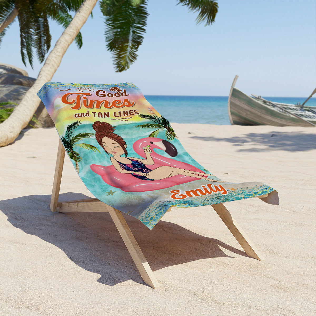Good Times And Tan Lines - Personalized Beach Towel