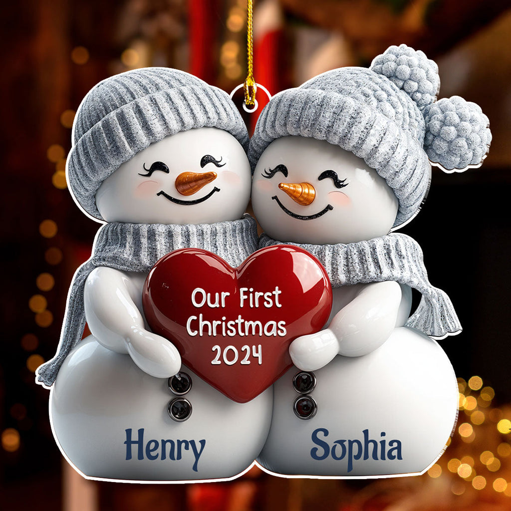 Custom First Christmas Ornament Married, Gift for Newlyweds •  Couple Snowman First Christmas - Personalized Acrylic Ornament