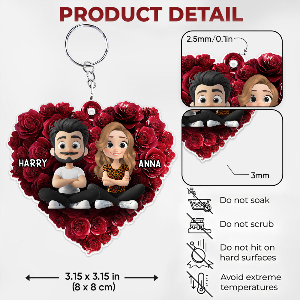 Rose Heart Couple - Personalized Acrylic Keychain