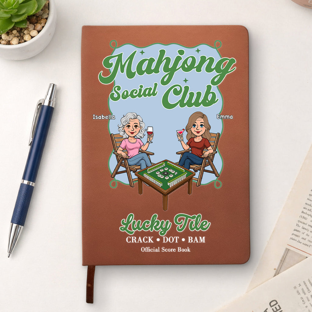 Custom Mahjong Score Keeper For Women Players • Mahjong Is My Happy Hour - Personalized Leather Journal