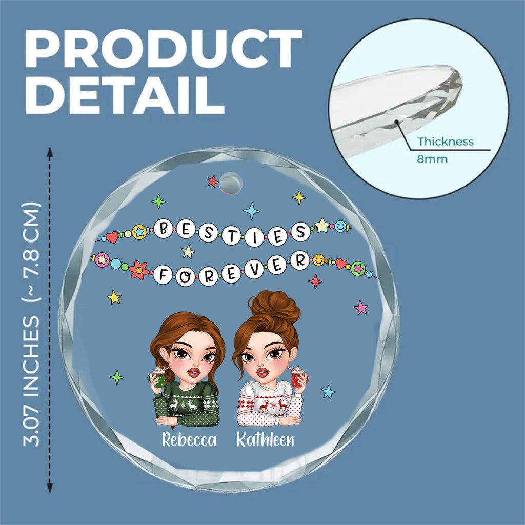 Custom Friendship Christmas Ornament, Best Friend Gift •  Friendship Bracelet - Personalized Glass Ornament