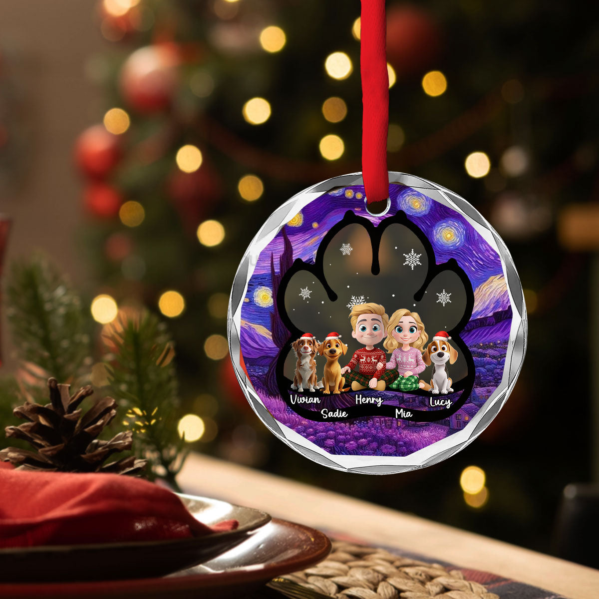 Custom Keepsake Christmas Ornament •  Here With Each Other - Personalized Glass Ornament