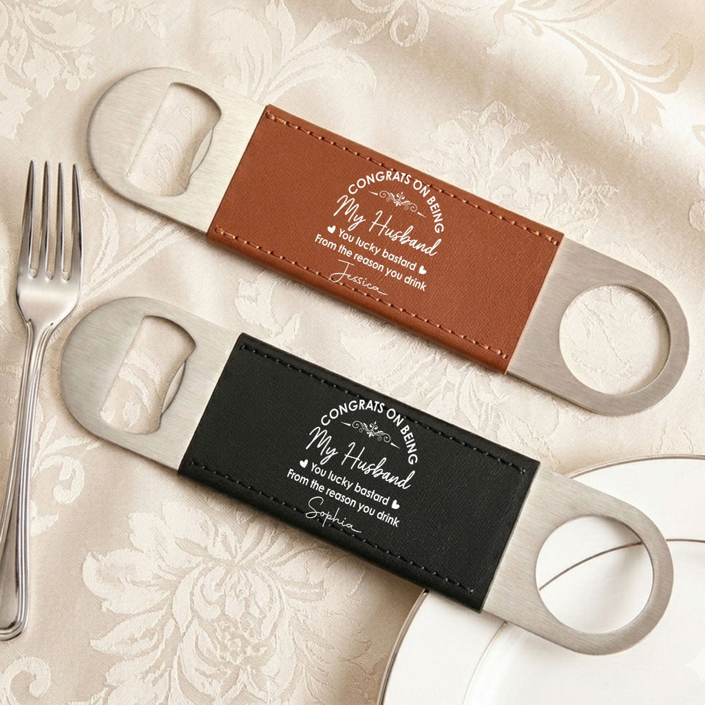 You Lucky Bastard - Personalized Leather Bottle Opener