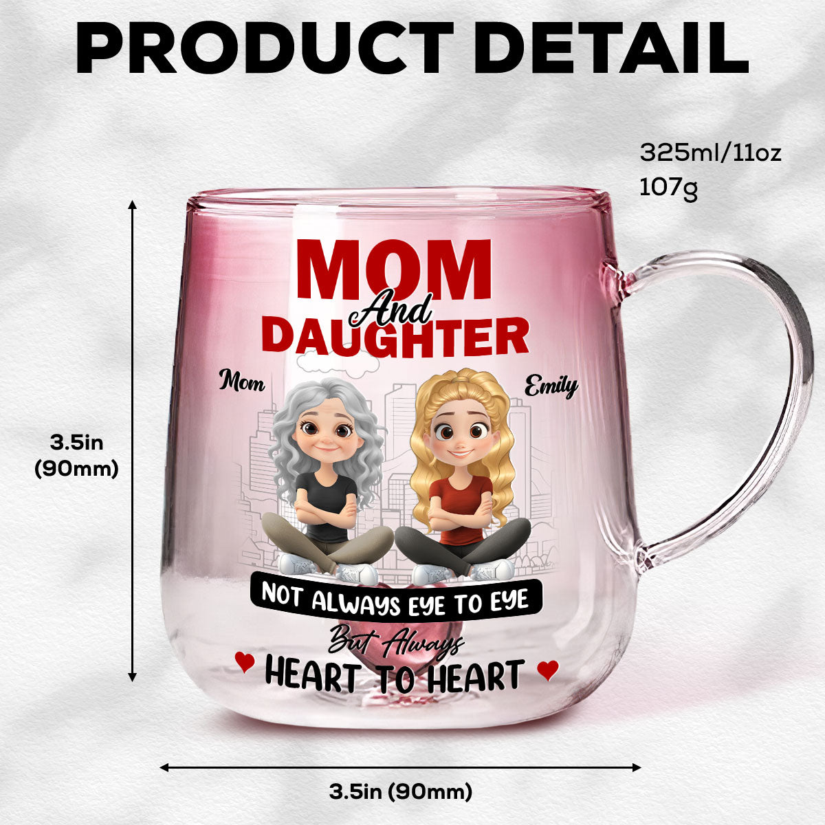 Custom Mother's Day Gift for Daughter • The Bond Of Love Between Mother And Daughter - Personalized Pink Gradient Glass Mug