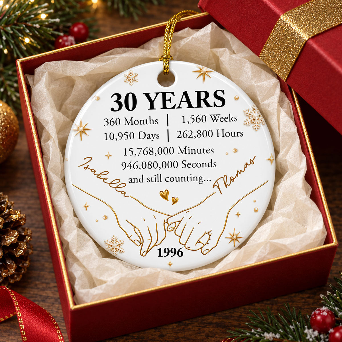 Custom Keepsake Christmas Ornament •  Hand In Hand Until The End - Personalized Ceramic Ornament