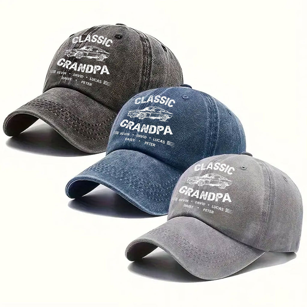Custom Christmas Headwear Birthday Gifts for Grandpa • Classic Grandpa - Personalized Vintage Washed Denim Cap