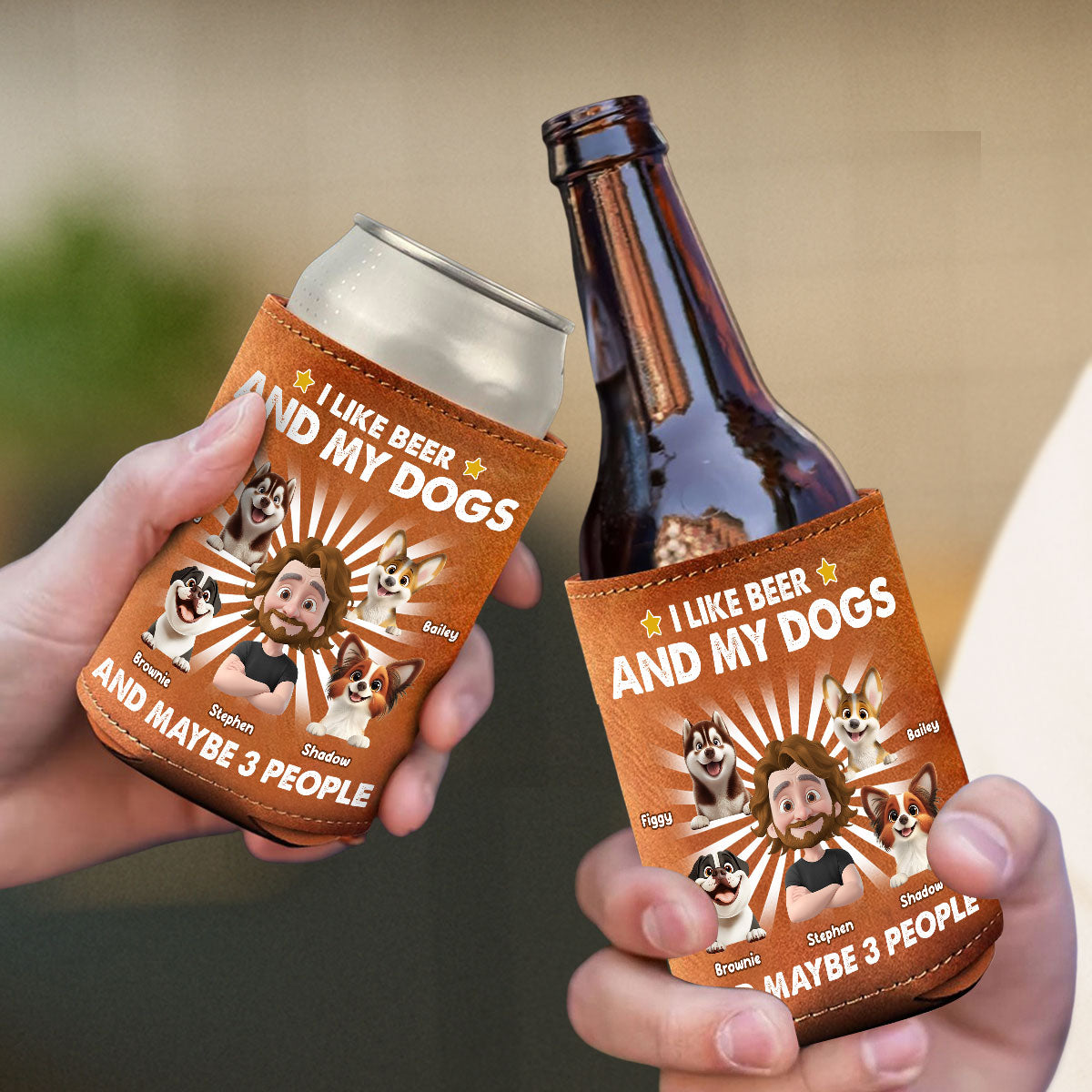 I Like Beer - Personalized Leather Can Cooler Holder