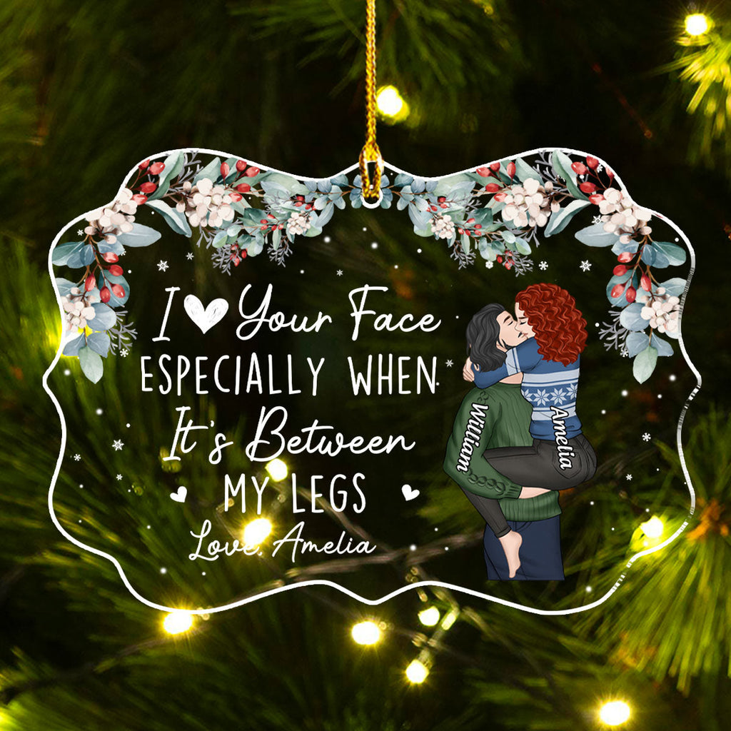 Custom Couple Christmas Ornament, Anniversary Gift •  I Love Your Face - Personalized Acrylic Ornament
