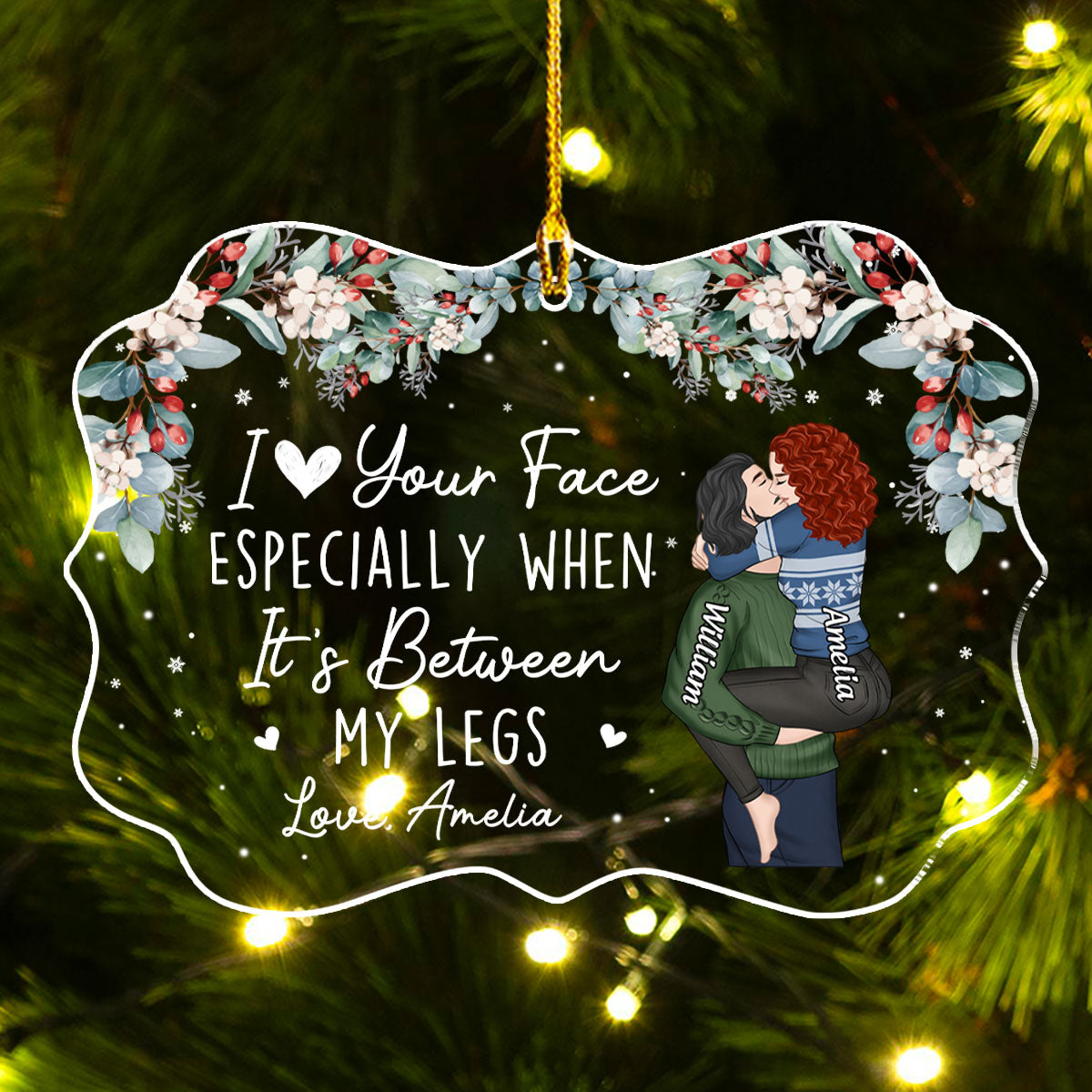 Custom Couple Christmas Ornament, Anniversary Gift •  I Love Your Face - Personalized Acrylic Ornament
