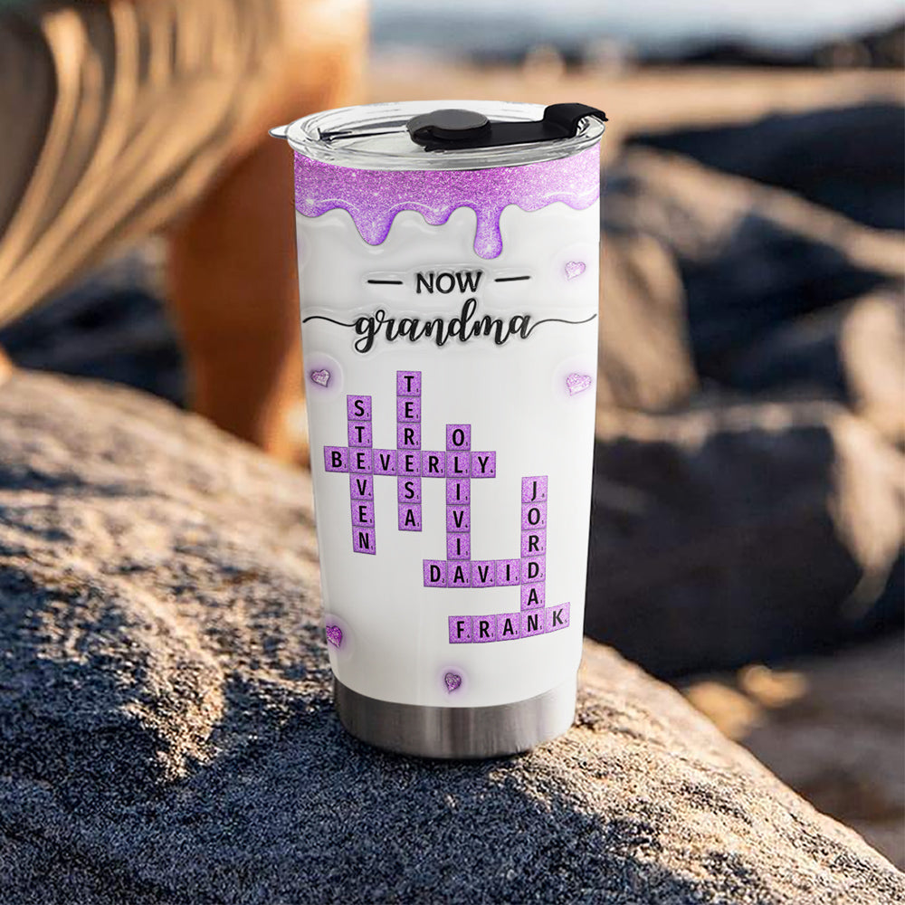 Custom Mother's Day Birthday Gifts For Mom • First Mom Now Grandma Crossword - Personalized 3D Inflated Effect Tumbler